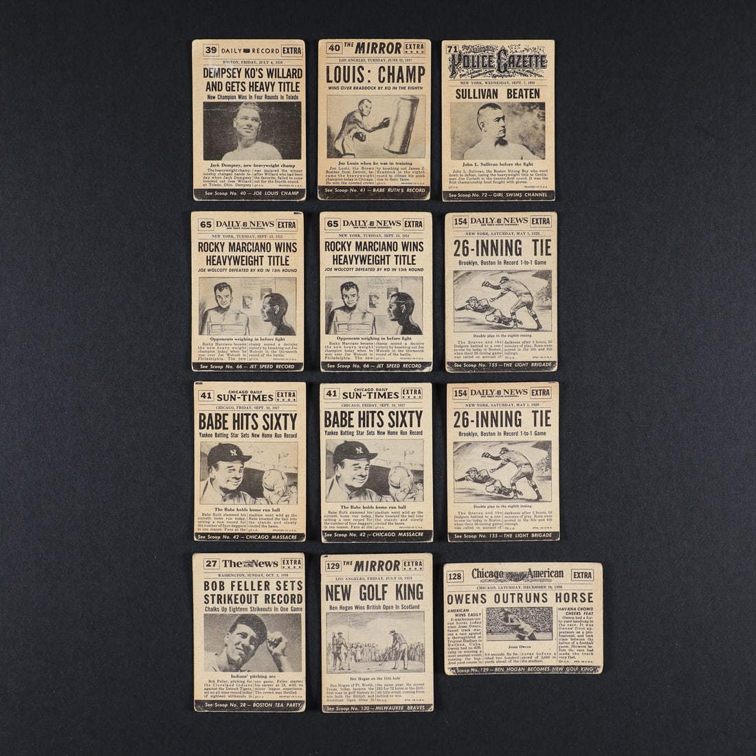 1954 Topps Scoops Cards w/ Babe Ruth (82/156) w/ 25 extras. - 2