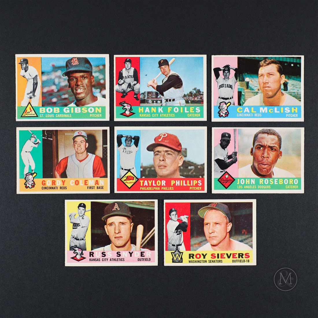 1960 Topps Baseball Grouping w/ Gibson (16): The 1960 Topps Baseball grouping of 16 cards offered here is a recent find and single owner collection in remarkable condition. The group includes hall of fame inductees Bob Gibson and Casey Stengel