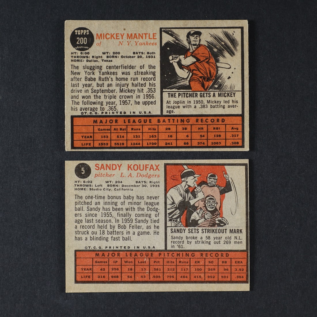 1962 Topps #5 Koufax and #200 Mantle - 2