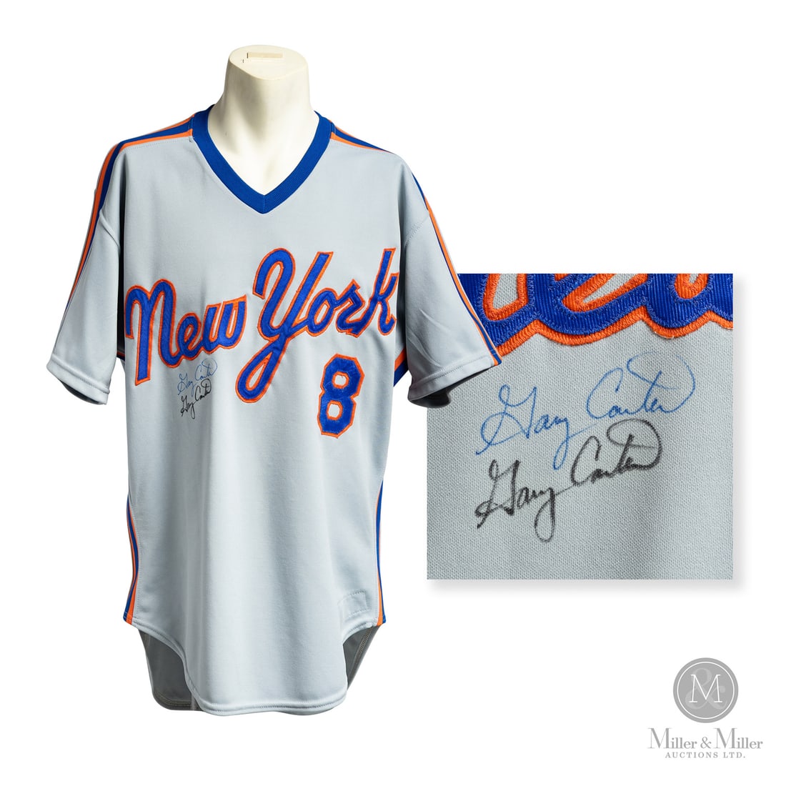 1987 Gary Carter Game Used and Signed Mets Away Jersey: This 1987 Gary Carter game-used New York Mets away jersey represents a unique one-year style featuring the "New York" script font and the distinctive royal blue V-neck introduced that season. The