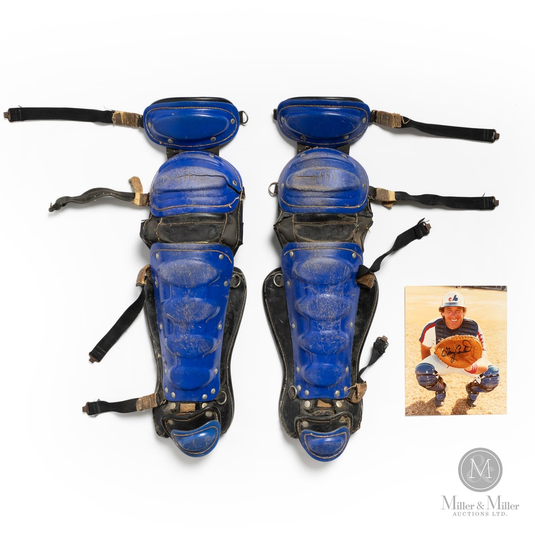 1980s Gary Carter Game Worn Expos Catchers Shin Guards: This set of Gary Carter game-worn catcher's shin guards dates to the 1980s and Carter's time with the Expos. Both guards display the rugged physical evidence of "The Kid’s" defensive play