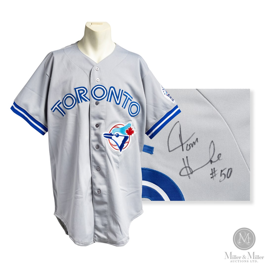 1991 Tom Henke Game Used and Signed Away Jersey: This 1991 Tom Henke Toronto Blue Jays game-used away jersey originates from a pivotal season in the career of the franchise's all-time saves leader. The grey road garment features the era-correct
