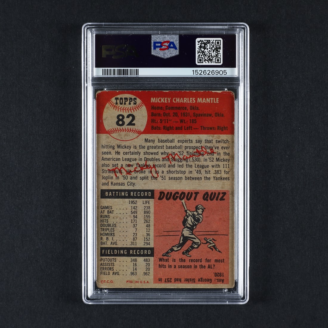 1953 Topps #82 Mickey Mantle (PSA 1.5 FR) - 2
