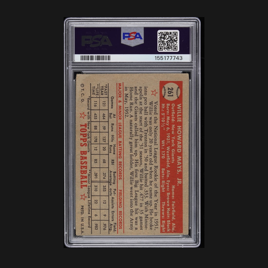 1952 Topps #261 Willie Mays (PSA 2 G) - 2