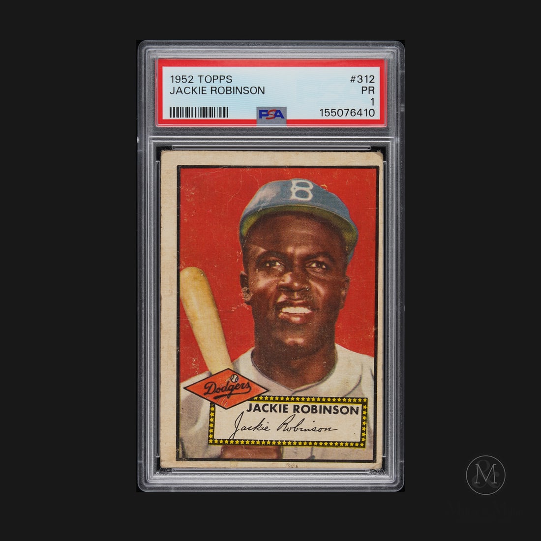1952 Topps #312 Jackie Robinson (PSA 1 PR): The 1952 Topps #312 Jackie Robinson offered here is a recent find and a recent grade from PSA. The 6th series, running from #311 Mickey Mantle to #407, is considered the rarest of the 407-card set,