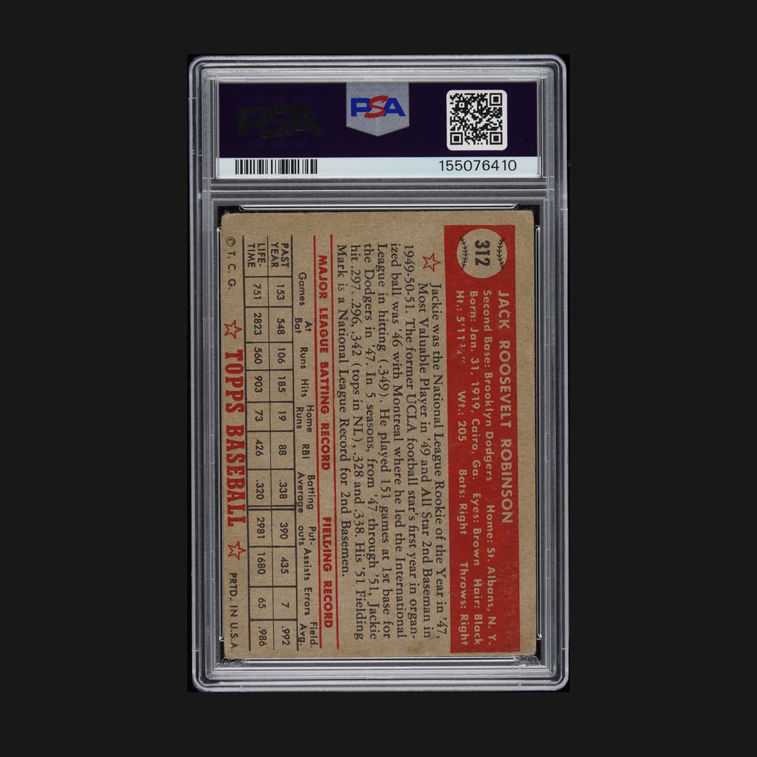 1952 Topps #312 Jackie Robinson (PSA 1 PR) - 2