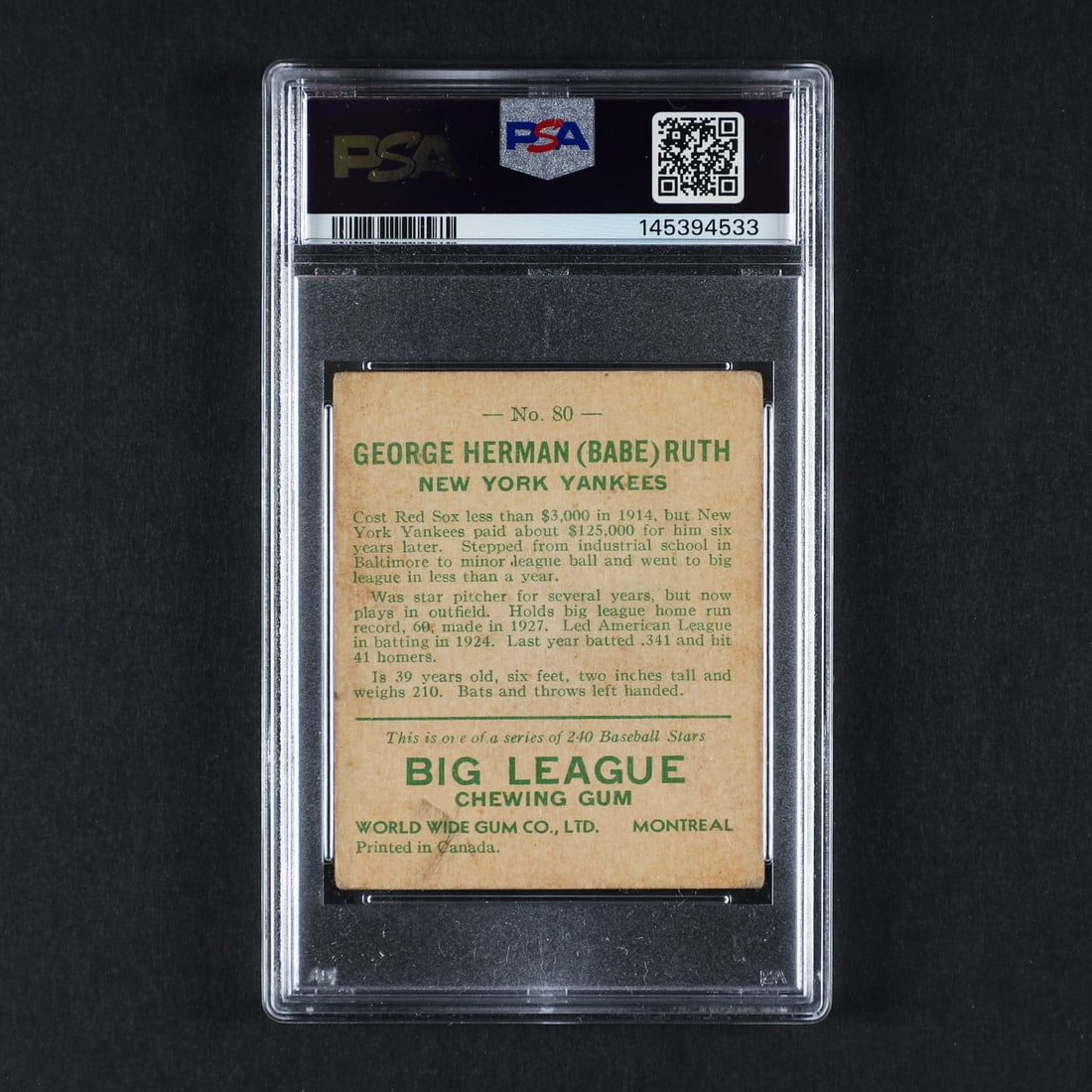 1933 World Wide Gum #80 Babe Ruth (PSA 1.5 (MK)) - 2