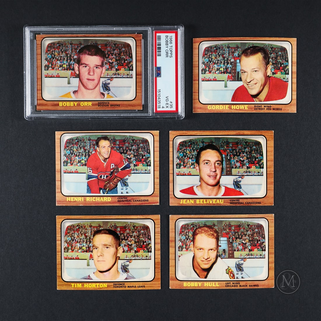 1966-1967 Topps Complete Set (132/132): The 1966-1967 Topps hockey set offered here is in its complete 132 card form and includes a recently graded card #35 Bobby Orr rookie. All items are guaranteed authentic by Miller & Miller Auctions. S