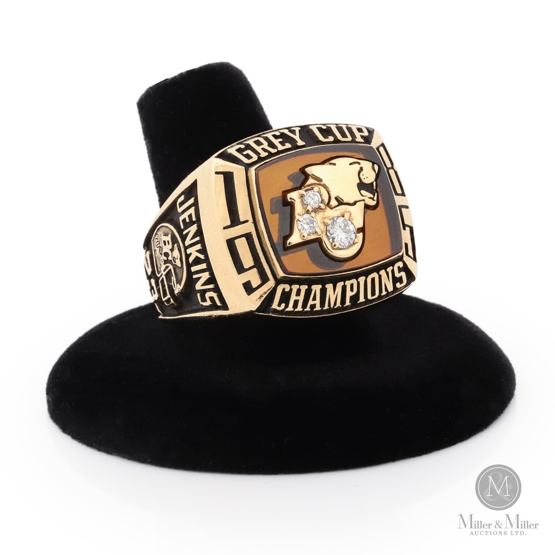 1985 Keyvan Jenkins BC Lions Grey Cup Ring: This offering features a 1985 BC Lions Grey Cup Championship ring originally awarded to standout running back and return specialist Keyvan Jenkins. This historic piece commemorates the Lions' second