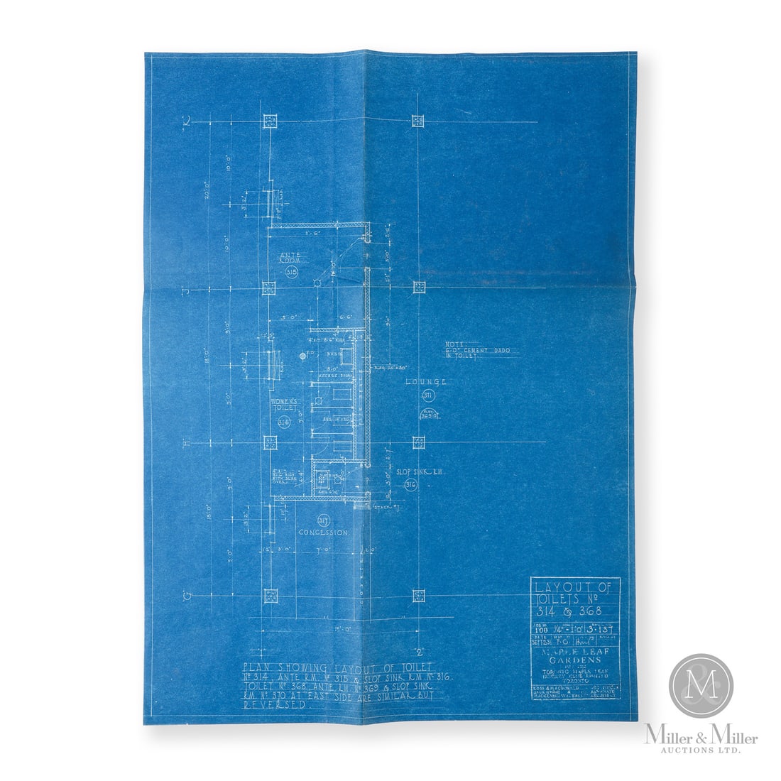 1931 Maple Leaf Gardens Blueprint (Toilets): Maple Leaf Gardens was built in 1931 at the height of the Great Depression, a remarkable achievement given the economic climate of the time. Toronto Maple Leafs owner Conn Smythe spearheaded the