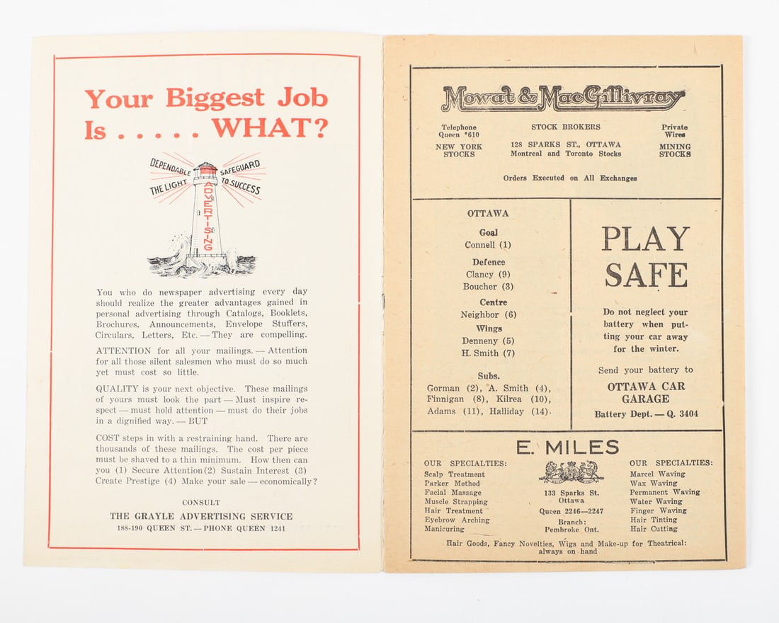 Ottawa Auditorium 1927 & 1930 NHL Programs - 7