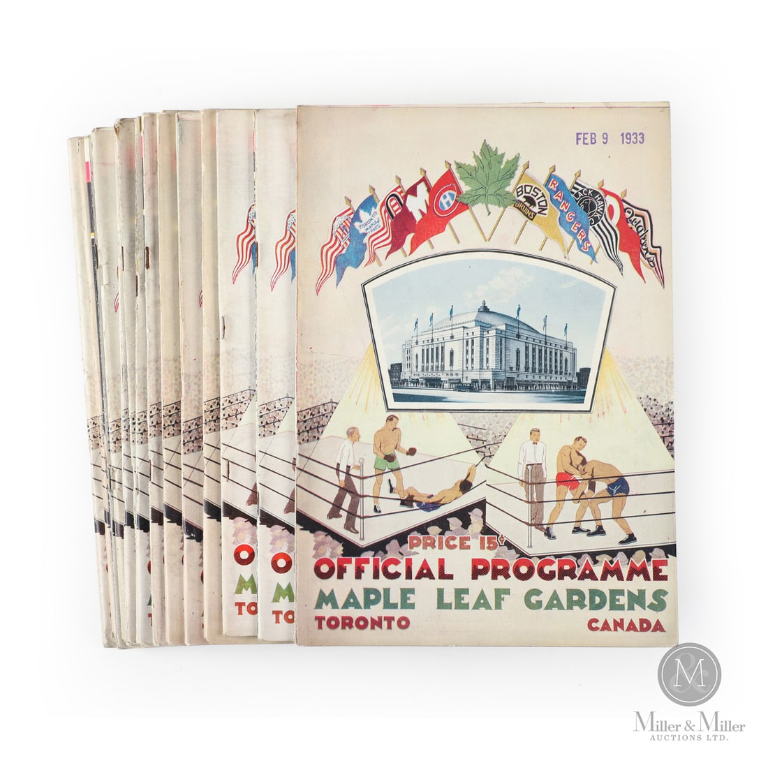 1932-1934 Maple Leaf Gardens Wrestling/Boxing Programs: Included in the 16 program lot: pair of February 9, 1933 Wrestling Cantonwine vs Zarynoff, May 3, 1933 Wrestling Szabo vs Malcewicz, May 8, 1933 Golden Gloves Boxing Champions, trio of of June 8,