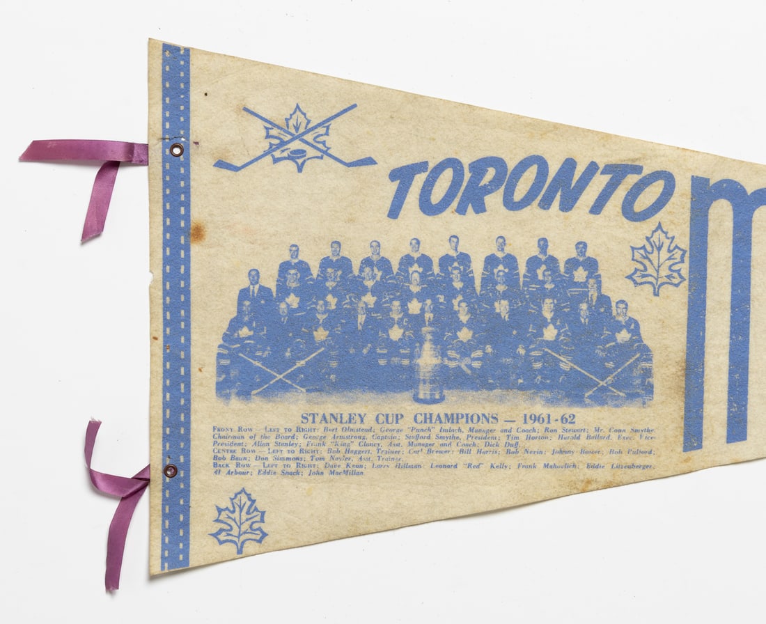 1961-1962 Maple Leafs Stanley Cup Pennant & Tim Horton/Dave Keon Mini Sticks - 4