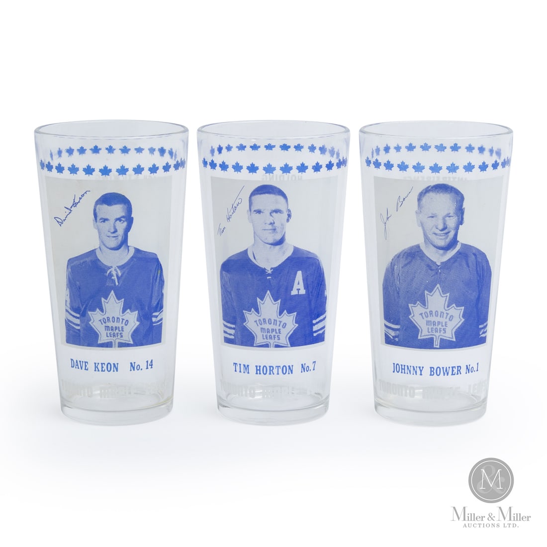 1967-1968 Series III York Peanut Butter Glasses (3): Offered here are three of the six York Peanut Butter glasses released to commemorate the previous year's Stanley Cup final. The three glasses included here represent all three players from the