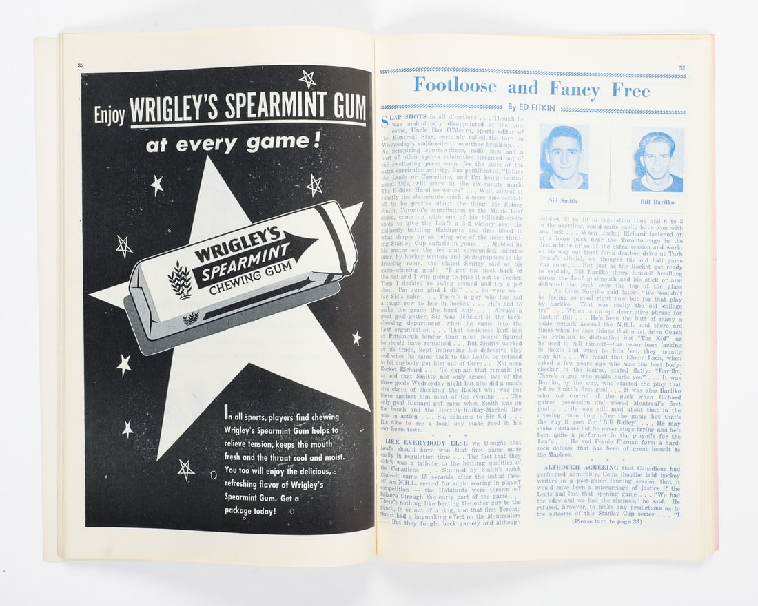 Collection of Bill Barilko Cover Programs w/ 1950-1951 Stanley Cup Final (6) - 6