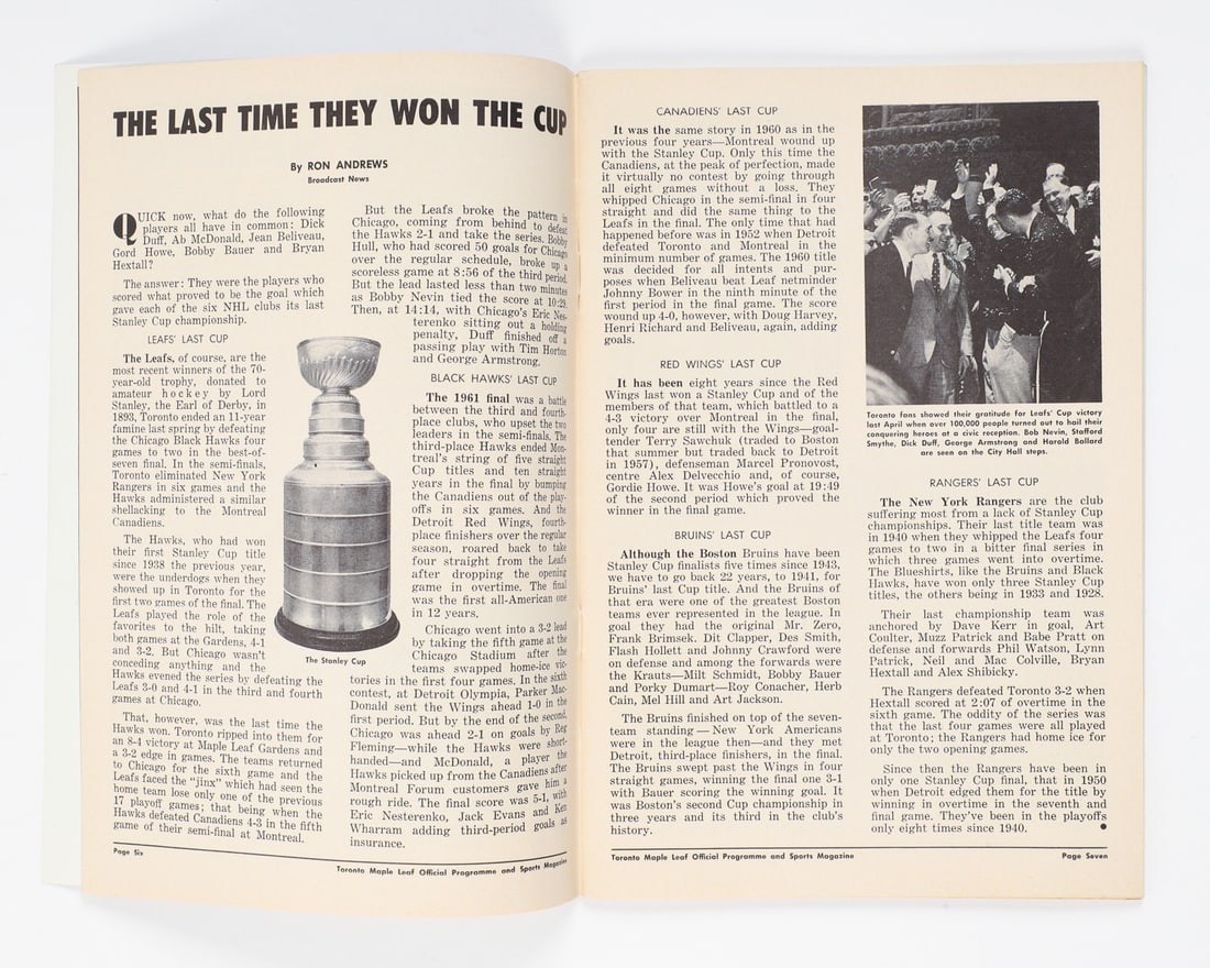 1963 Playoff Semi Final Game 1 and 5 Toronto Maple Leafs Team Signed Programs - 12