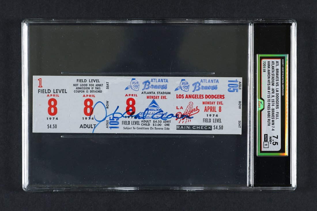April 8, 1974 Hank Aaron 715th Home Run Signed Ticket (Icert 7.5) - 2