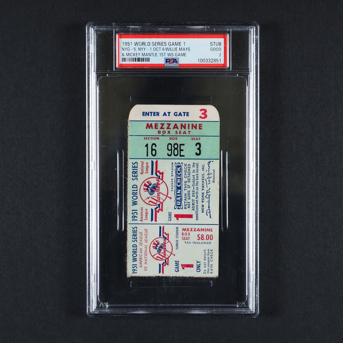 1951 World Series Ticket Stubs PSA-Graded Complete Set (6) - 2