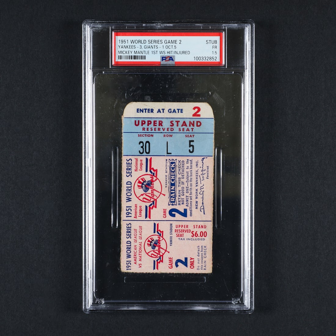 1951 World Series Ticket Stubs PSA-Graded Complete Set (6) - 4