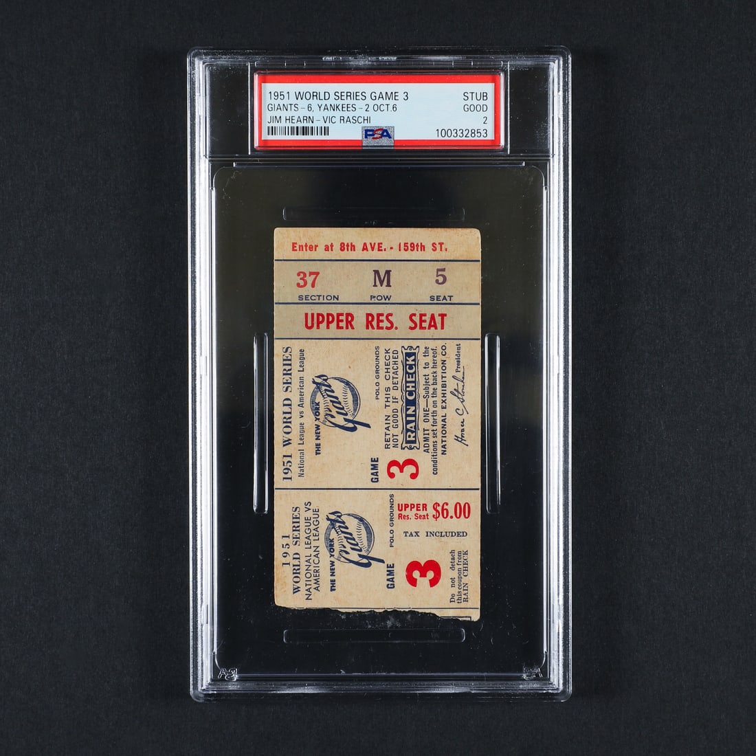 1951 World Series Ticket Stubs PSA-Graded Complete Set (6) - 6