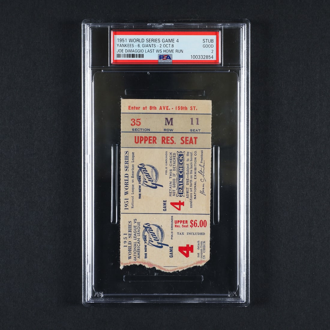 1951 World Series Ticket Stubs PSA-Graded Complete Set (6) - 8