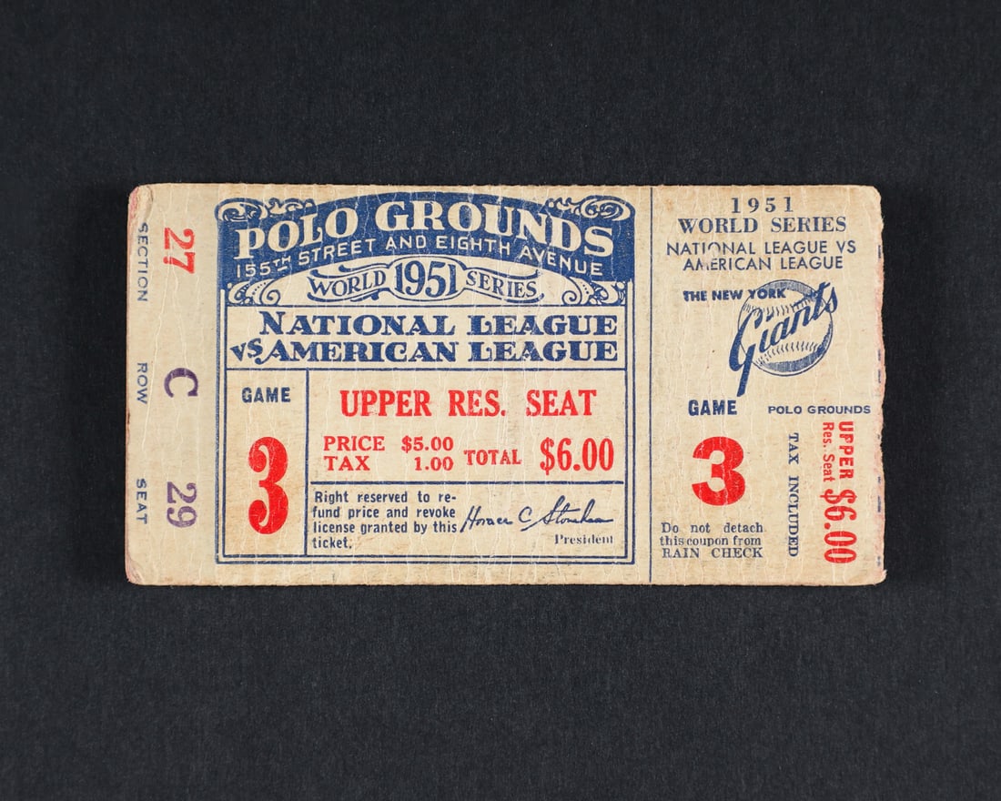 1951 World Series Game 3 (2) and 1956 World Series Game 4 (1) Ticket Stubs - 2
