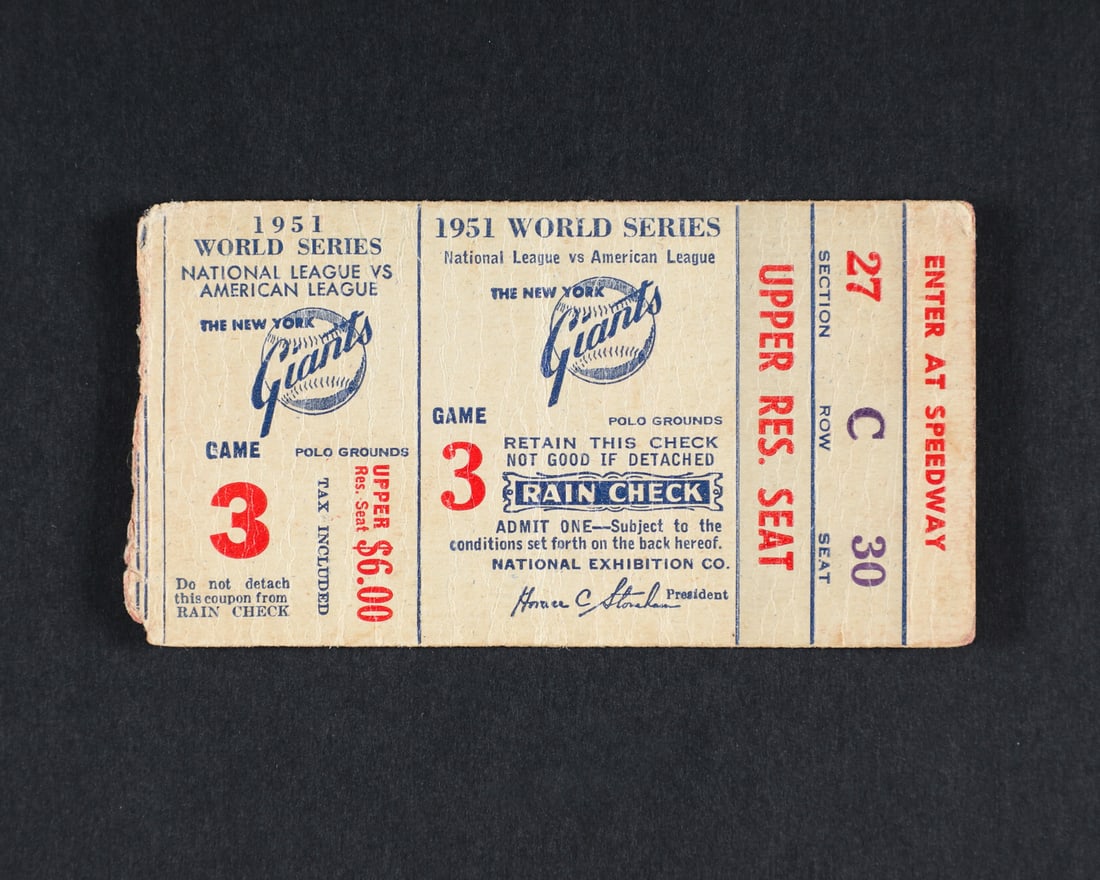 1951 World Series Game 3 (2) and 1956 World Series Game 4 (1) Ticket Stubs - 4