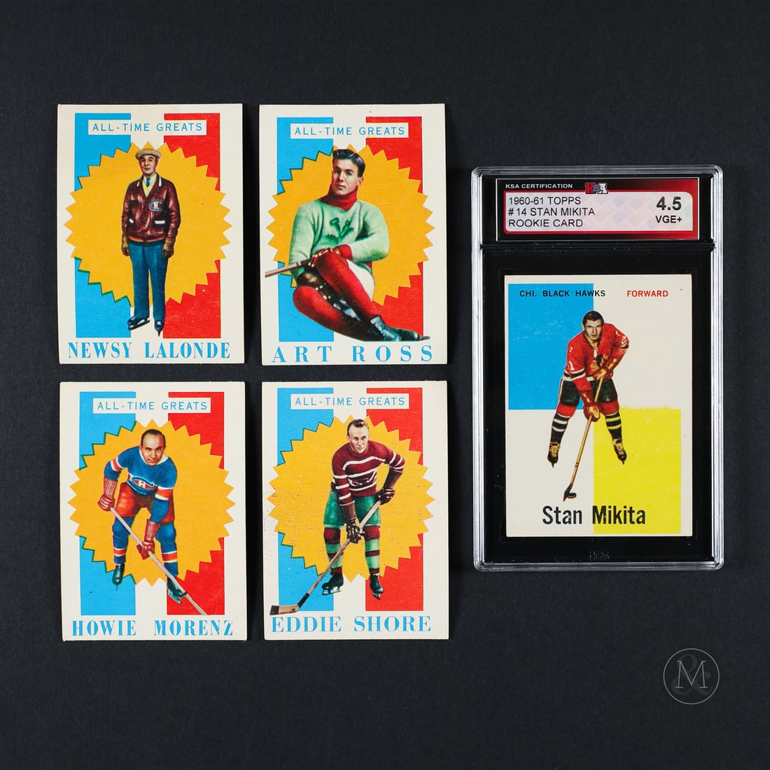 1960-1961 Topps Hockey Partial Set (44/66) w/ 5 Extras: The 1960-1961 Topps hockey set offered here includes 44/66 cards in the set, along with five extras. Highlighting the group is an excellent example of card #14, Stan Mikita's rookie. The group is