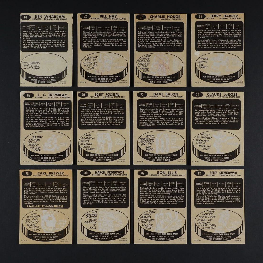 1965-1966 Topps Hockey Partial Set (85/128) w/ 29 Extras - 10