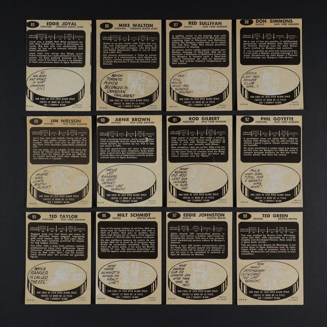 1965-1966 Topps Hockey Partial Set (85/128) w/ 29 Extras - 12