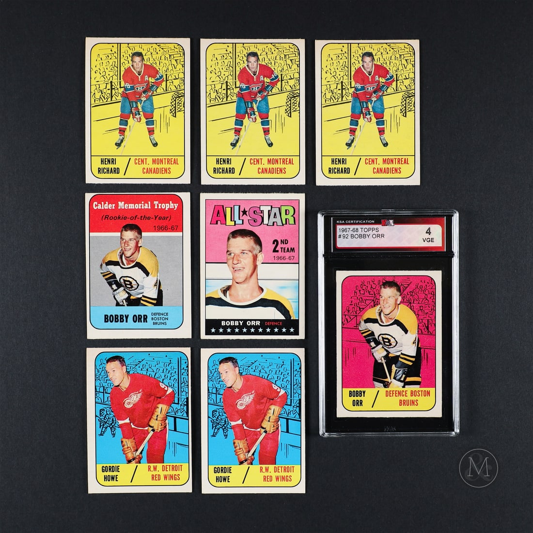1967-1968 Topps Hockey Partial Set (129/132) w/ 69 Extras: The 1967-1968 Topps hockey set offered here includes 129 of the 132 cards in the set and remains in very good condition. The group is missing card #29 Geoffrion, #51 Delvecchio, and #69 Ferguson. The