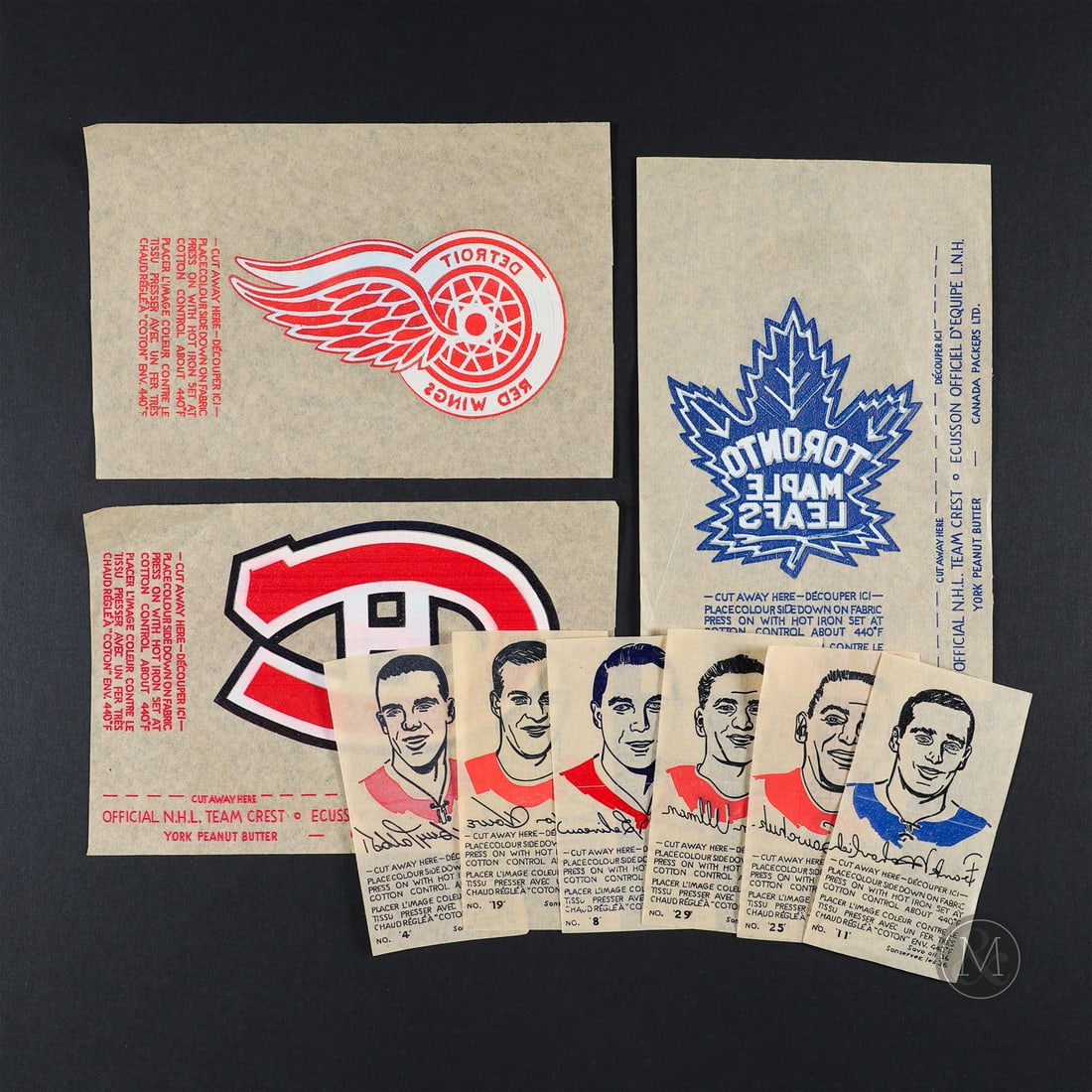 1962-1963 Iron on Transfers (31): This collection of 16 iron-on transfers from the 1962-1963 season represents an exciting grouping of these unique hockey collectibles. The transfers were collected and designed to be ironed onto