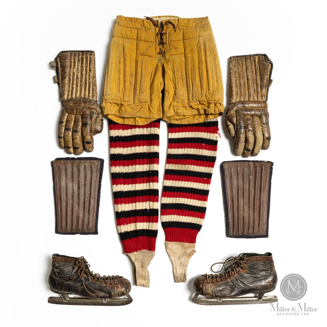 1933-1934 Nick Wasnie Game Used Ottawa Senators Equipment: Offered here are the game-used gloves, skates, socks, and pants from two-time Stanley Cup Champion Nick Wasnie from his time with the Ottawa Senators during the 1933-1934 season. Nick Wasnie was a gri