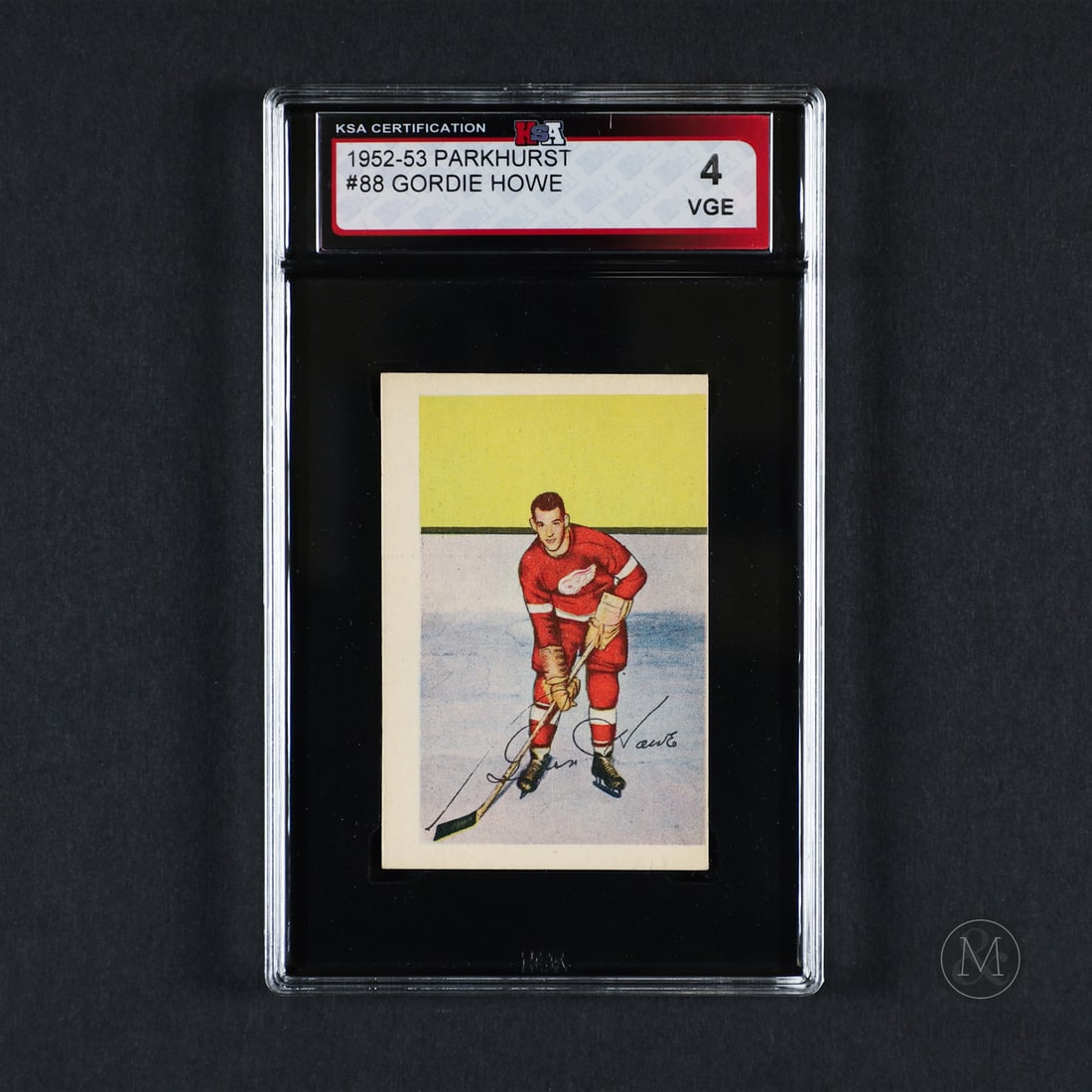 1952-1953 Parkhurst #88 Gordie Howe (KSA 4 VG-E): Offered here is Gordie Howe's #8 card from the 1952-1953 Parkhurst set, representing Howe's second ever produced card. Gordie Howe, often regarded as one of the greatest hockey players of all time, do
