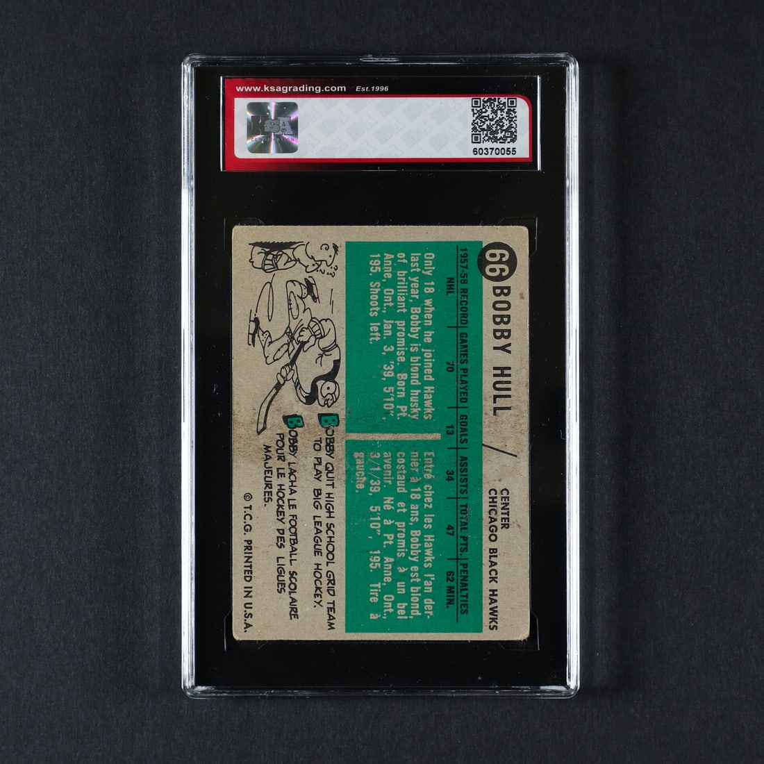 1958-1959 Topps #66 Bobby Hull (KSA 3.5 VG+) - 2