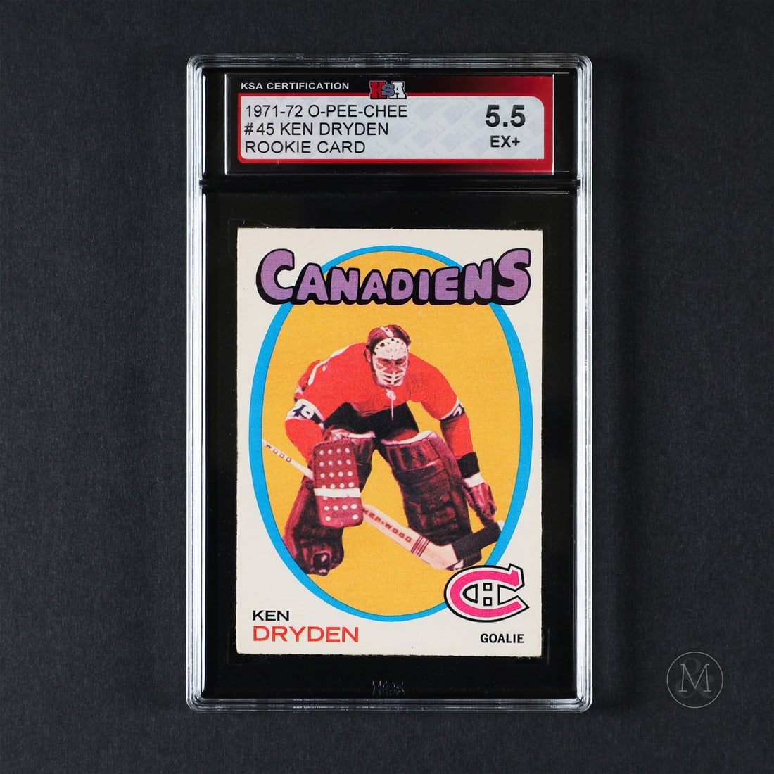 1971-1972 O-Pee-Chee #45 Ken Dryden (KSA 5.5 EX+): Offered here is Ken Dryden's 1971-1972 O-Pee-Chee rookie card, recently graded by KSA. Ken Dryden was one of the NHL’s most efficient and statistically dominant goaltenders, despite playing only