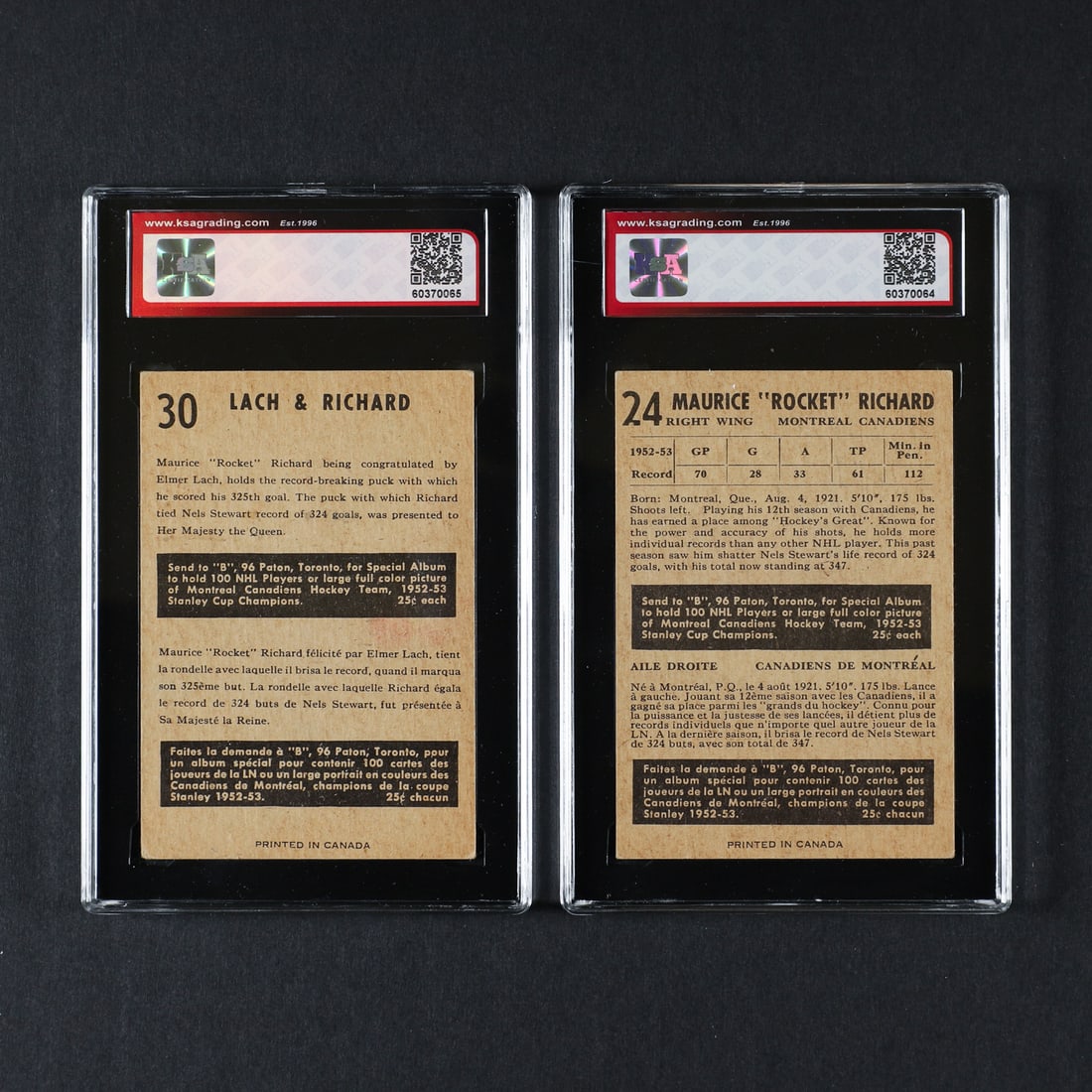 1953-1954 Parkhurst #30 #24 (KSA 4 VG-EX) - 2