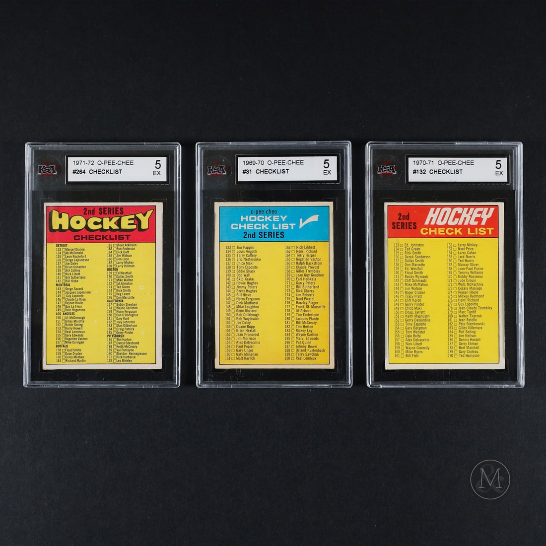 1969-1971 Trio of Unmarked O-Pee-Chee Checklist: Offered here are three second-series checklists from the 1969, 1970, and 1971 O-Pee-Chee hockey sets. Each card is unmarked, a rare feature given its purpose. All items are guaranteed authentic by Mil