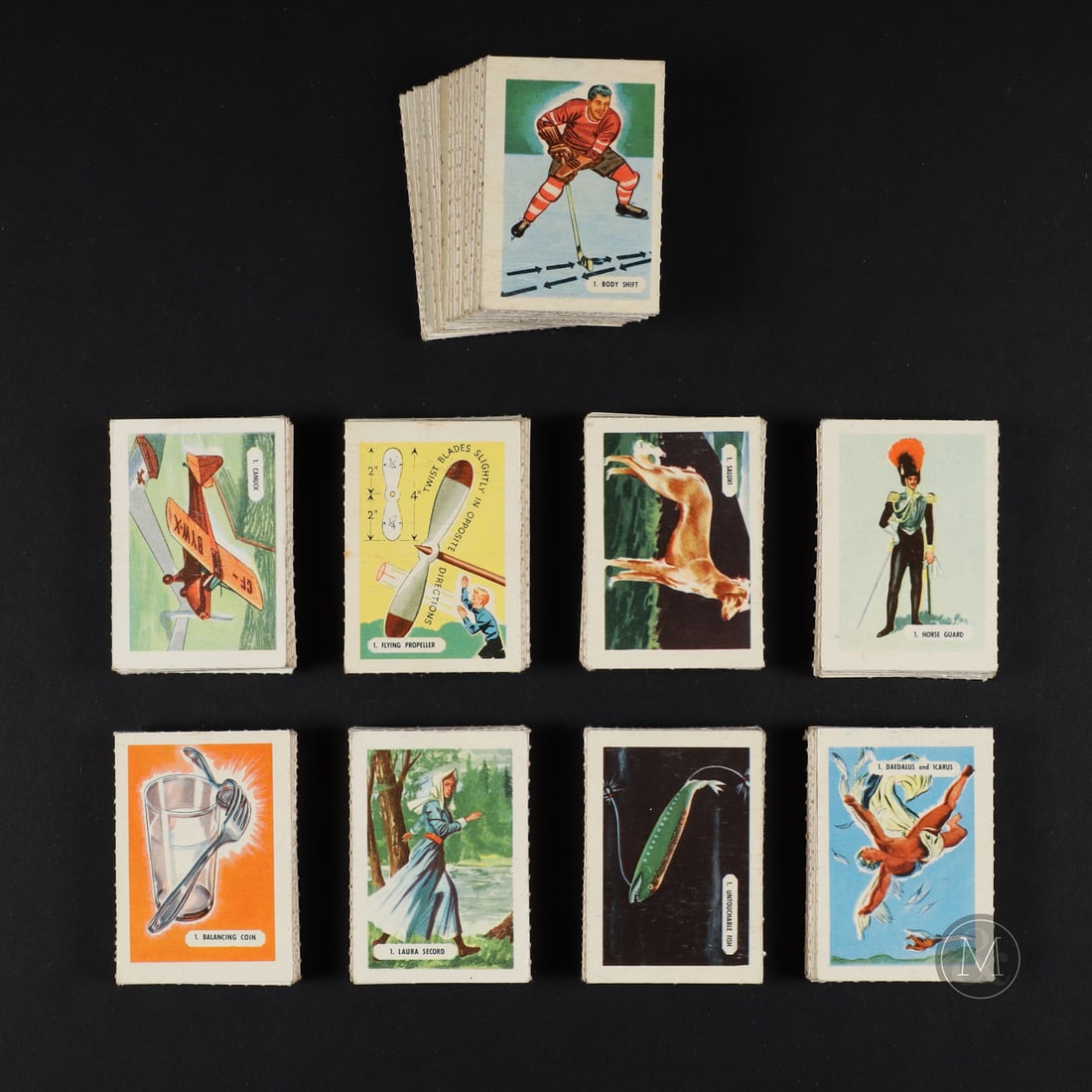 1945-1947 Kellogg's Complete Set (150/150): As displayed on the inside cover of the card-holding album, the second series of Kellogg's card set included 9 series and 150 cards. The series included Sport tips (30), dogs (15), great deeds in