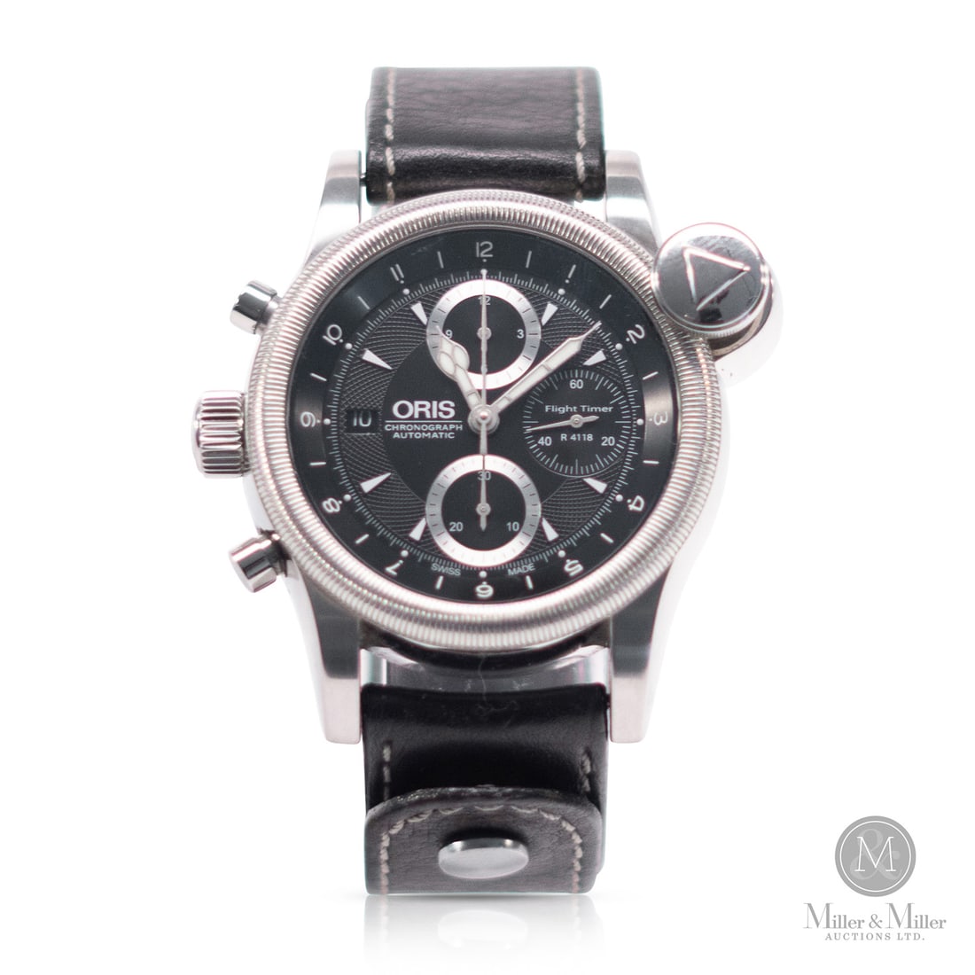 Oris, Ref. R4118 LE 1336/4118 Flight Timer Chronograph: Swiss. Stainless steel. The Oris tradition of precision continued with the Flight Timer R4118. This limited edition model honors the RAF Hurricane aircraft from 1940 and 1941, specifically commemorati