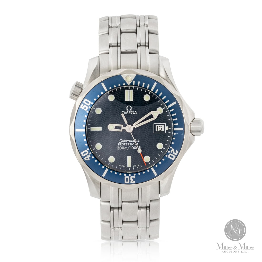 Omega, Ref. 196.1522 Seamaster "Blue Wave": Swiss. Stainless steel. The quartz Seamaster Professional 300M is famously recognized for its association with the world of maritime intelligence and naval diving. This mid-size stainless steel refere
