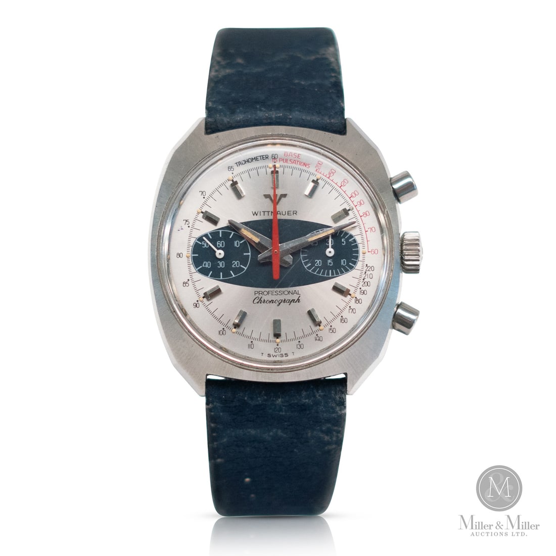 Wittnauer, NOS Ref. 251T "Surfboard" Chronograph: Swiss. Stainless steel. The Wittnauer Ref. 251T is a definitive piece of 1970s "big case" design, offering a sharp, architectural alternative to the traditional round chronographs of the era. This squ