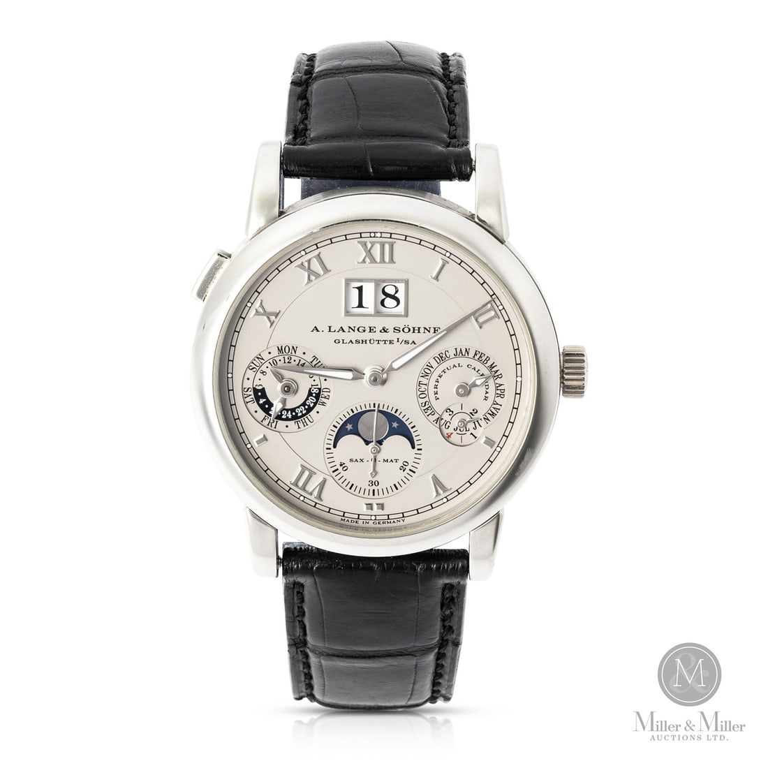 A. Lange & Sohne, Ref. 310.025 Perpetual Calendar: German. Platinum. A. Lange & Sohne is arguably the most prestigious watchmaker outside of Switzerland. Based in Glashutte, Germany; total annual production is limited to just 5000-6000 pieces. The Lan