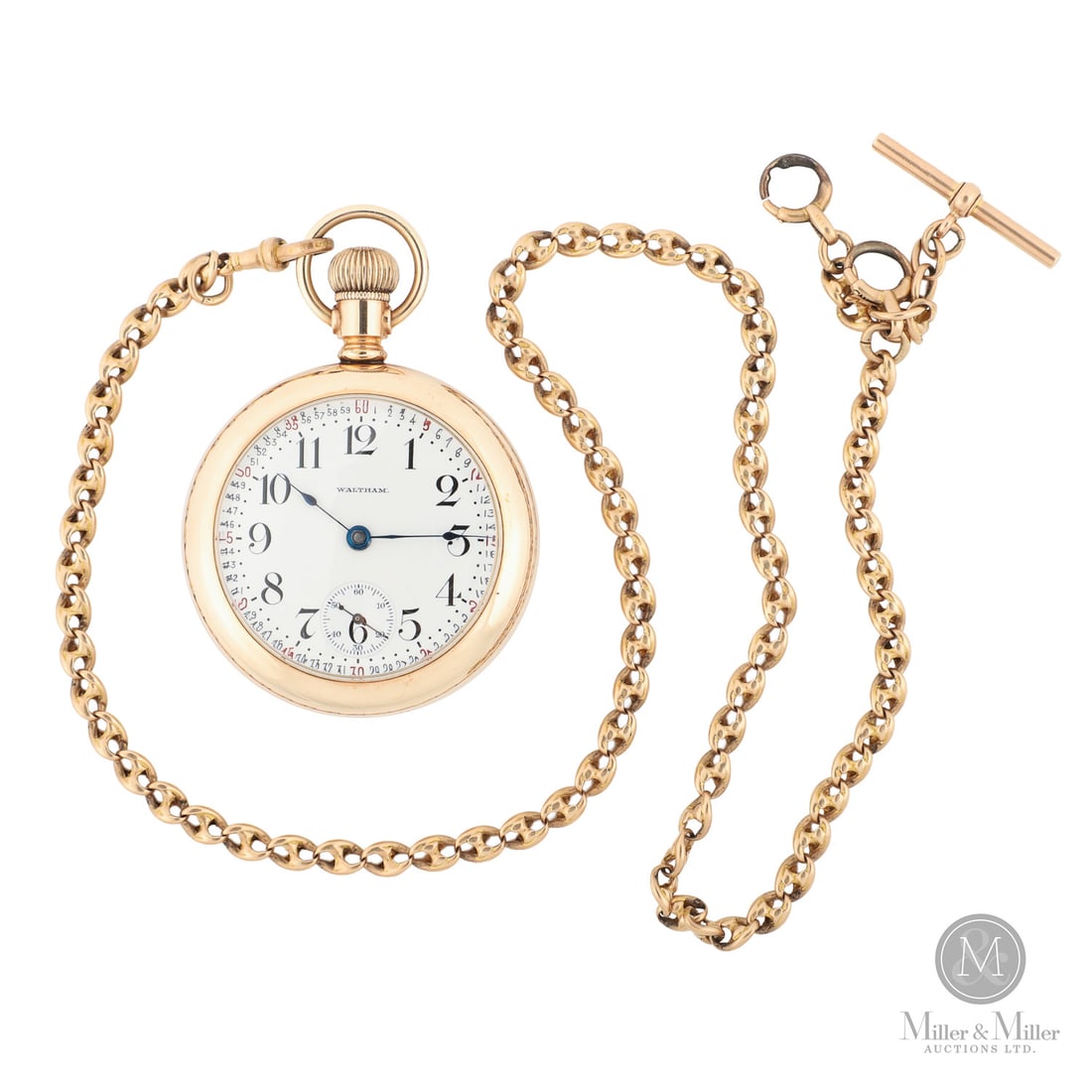 Waltham, 18S Appleton, Tracy & Co. "Gilt" with 15K Chain: American. Chain 15K. Watch gold-filled. This 18S Waltham Appleton, Tracy & Co. pocket watch is a fine example of 19th-century American "Railroad Style" engineering. The open-face case houses a magnifi