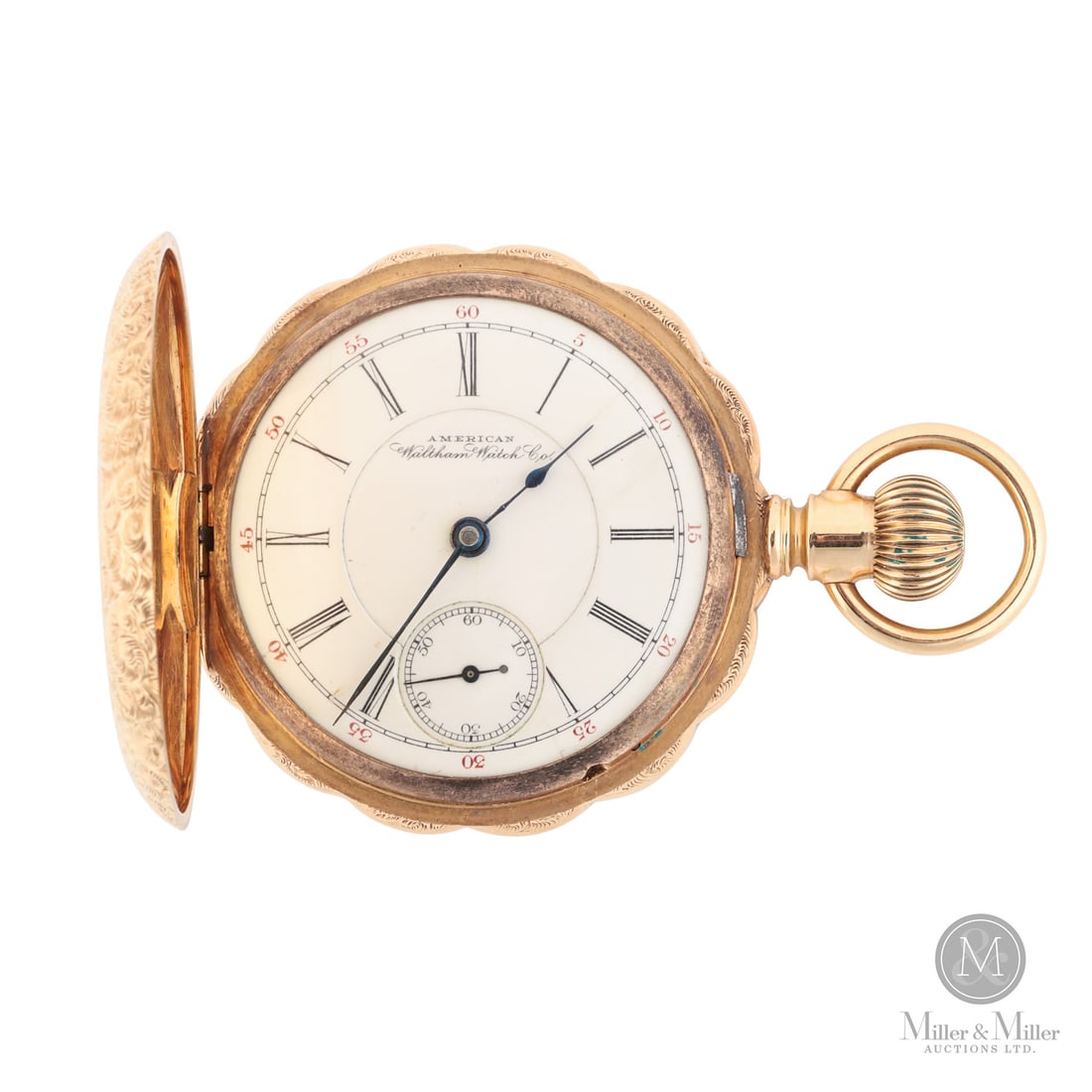 Waltham, 14K Crescent Street Hunting Case: Swiss. 14K yellow gold. This 14k yellow gold hunting case pocket watch is a piece of American horological history, manufactured by the Waltham Watch Company. The 18-size (18S) case features a protecti