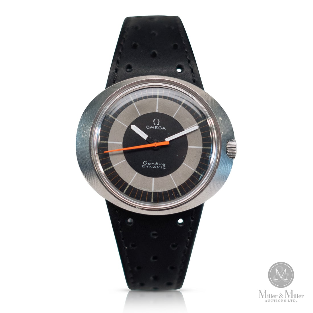 Omega, Genève Dynamic: Swiss. Stainless steel. The Omega Genève Dynamic has an ergonomic "space-age" design, featuring an elliptical stainless steel case engineered to fit the natural contours of the human wrist. This refe