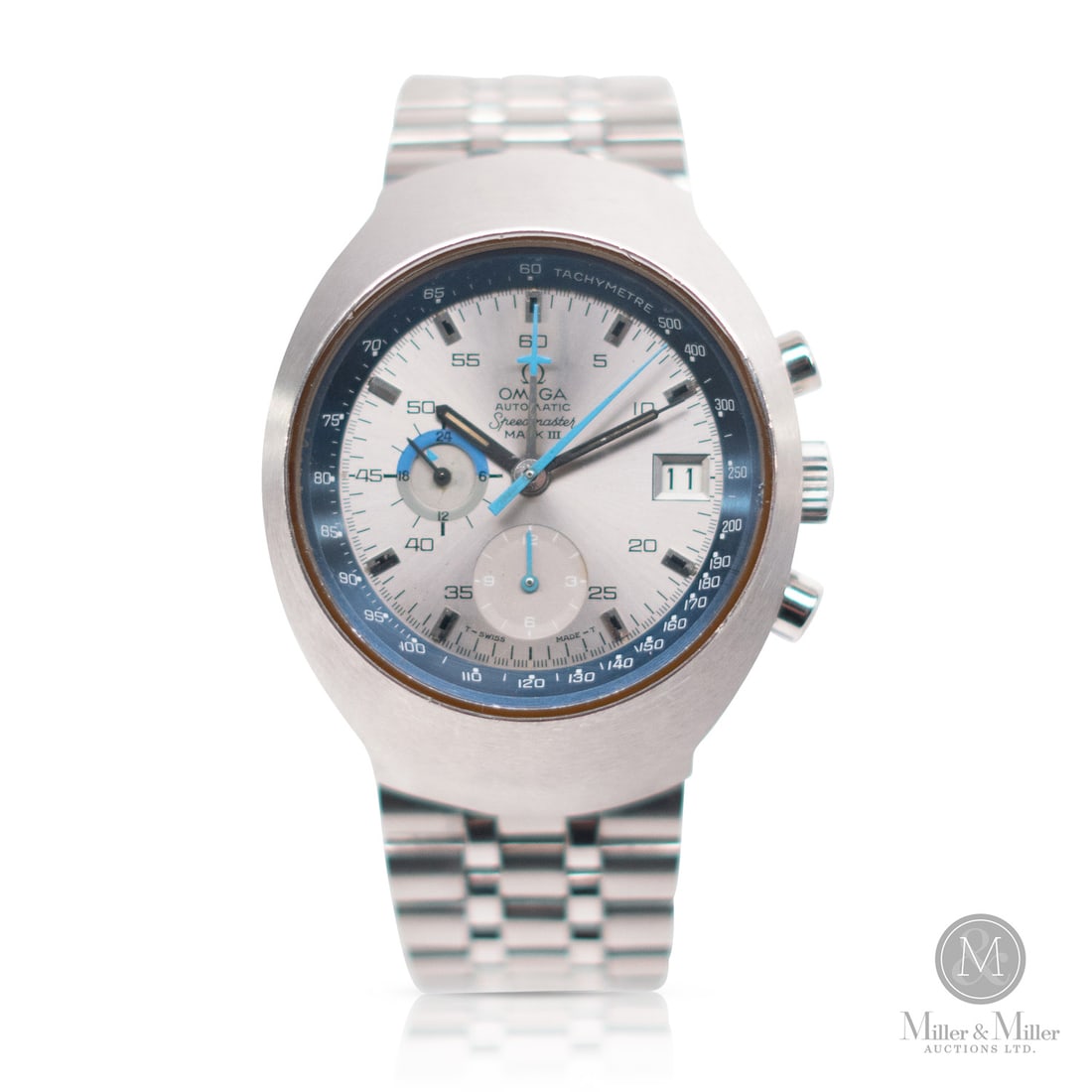 Omega, Ref. 176.002 Speedmaster Mark III: Swiss. Stainless steel. The Omega Speedmaster Mark III (Ref, 176.002), introduced in 1971, was the brand's first chronograph to feature an automatic movement, the calibre 1040. The large stainless ste