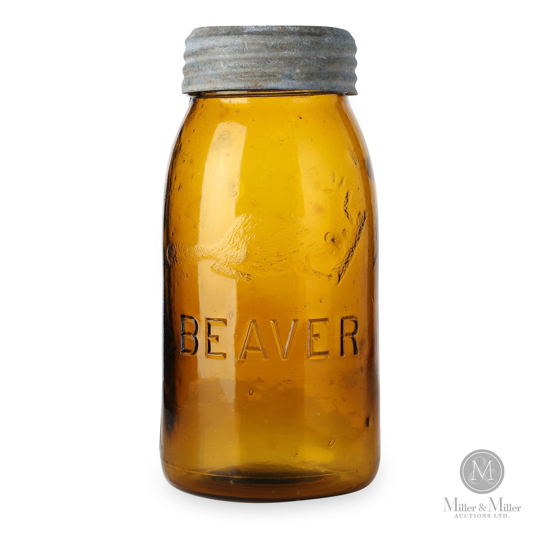 Amber Beaver, Imp Quart: Size 8 3/4" x 4" base diameter. Medium Glass.