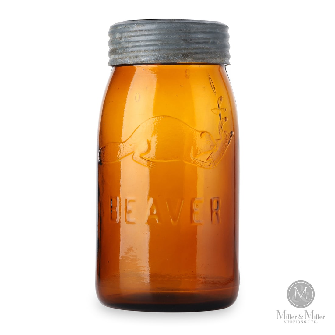 Amber Beaver, Ame Quart: Size 7" x 3 3/4" base diameter. Medium Glass.