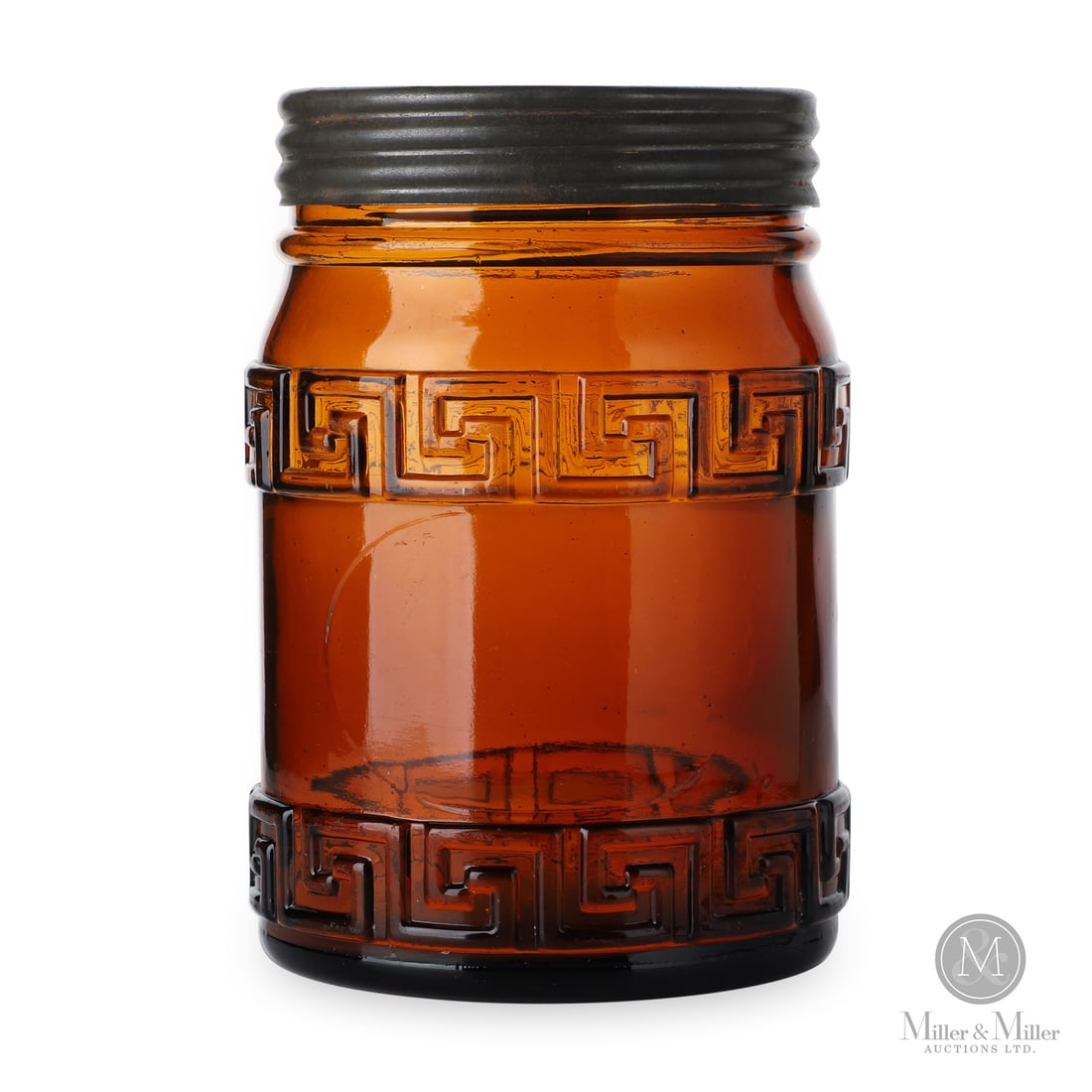 Amber Greek Key: Size 6" x 4" base diameter. Medium Glass.